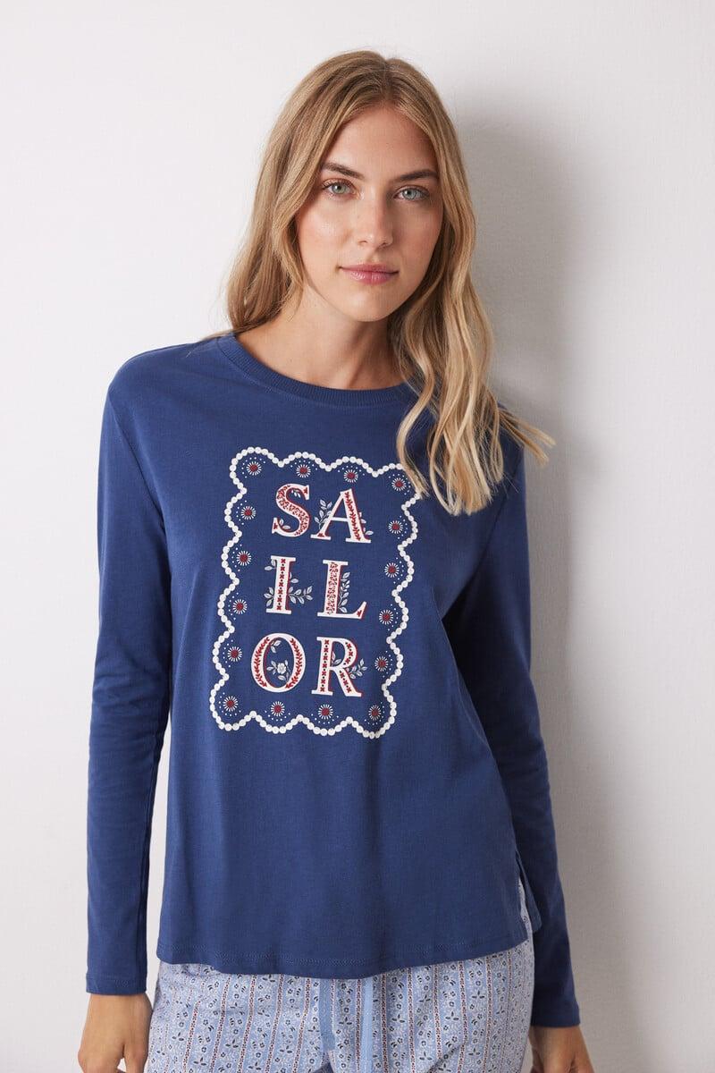 Cortefiel Camiseta manga larga azul Sailor