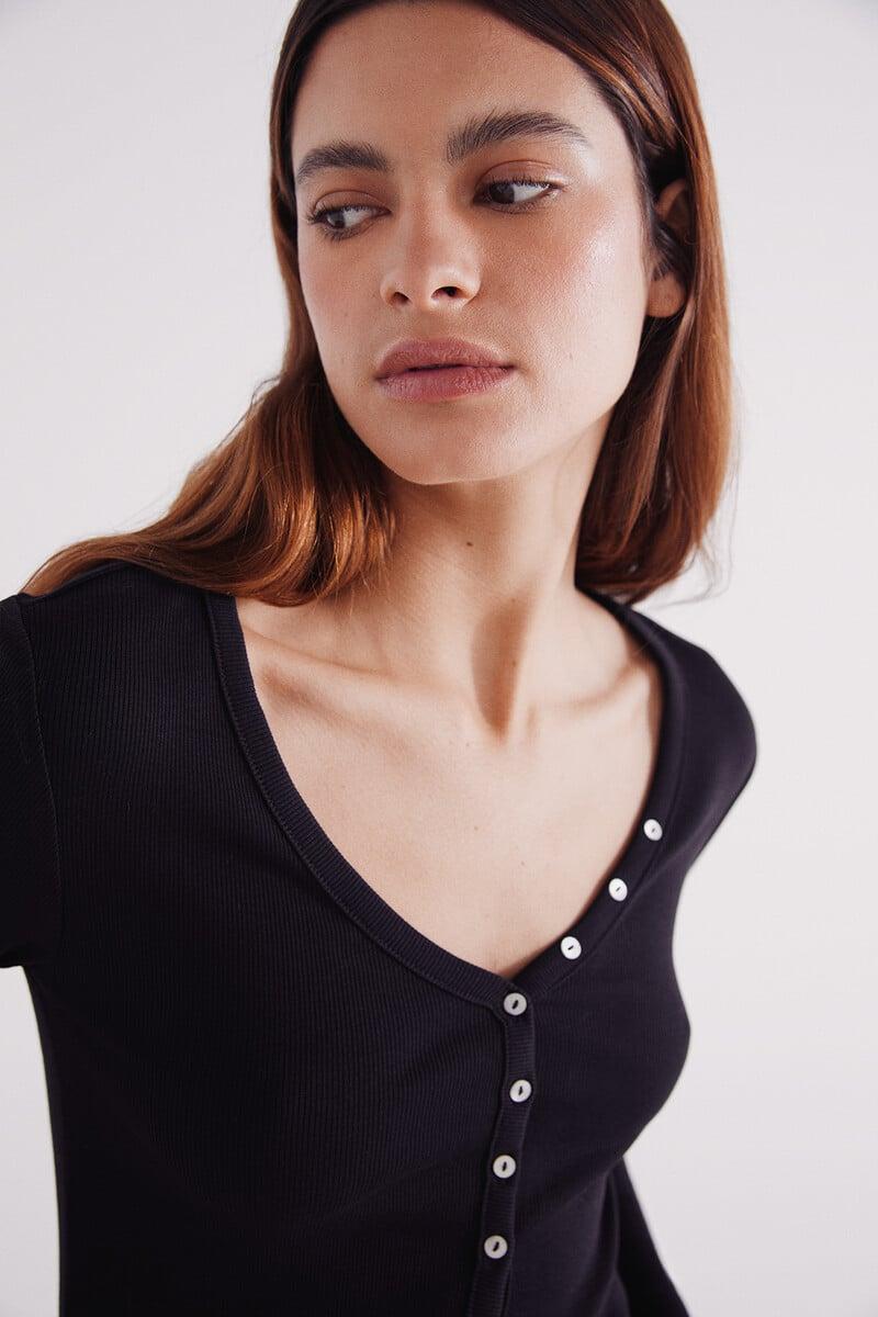 Cortefiel Camiseta Panadera Escote Botones