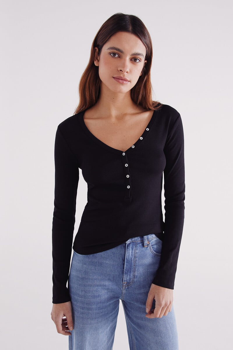 Cortefiel Camiseta Panadera Escote Botones