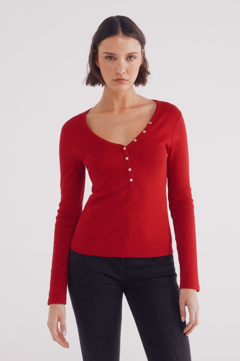 Cortefiel Camiseta panadera escote botones
