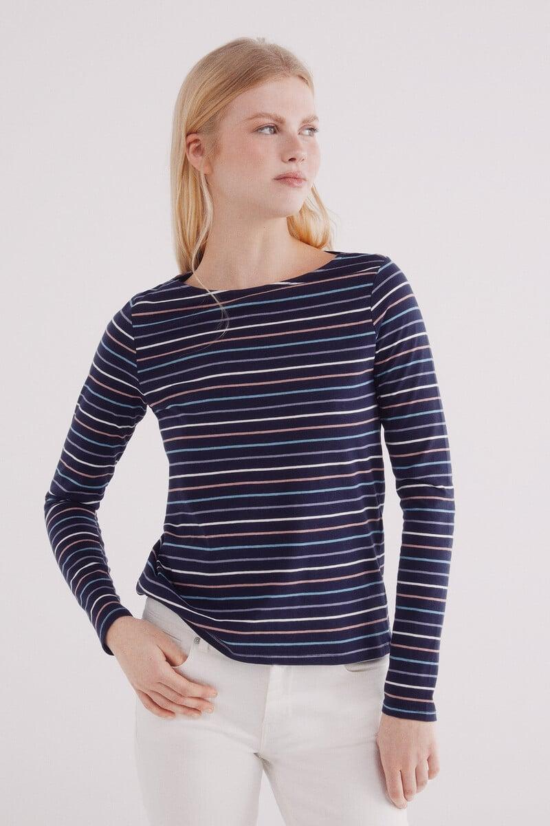 Cortefiel Camiseta rayas cuello barca algodón