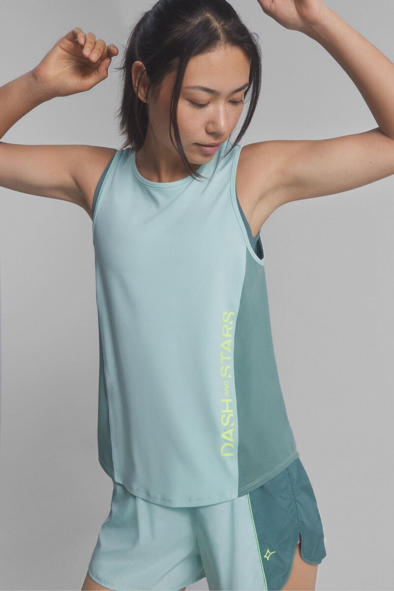 Cortefiel Camiseta Sin Mangas Tejido Técnico Verde