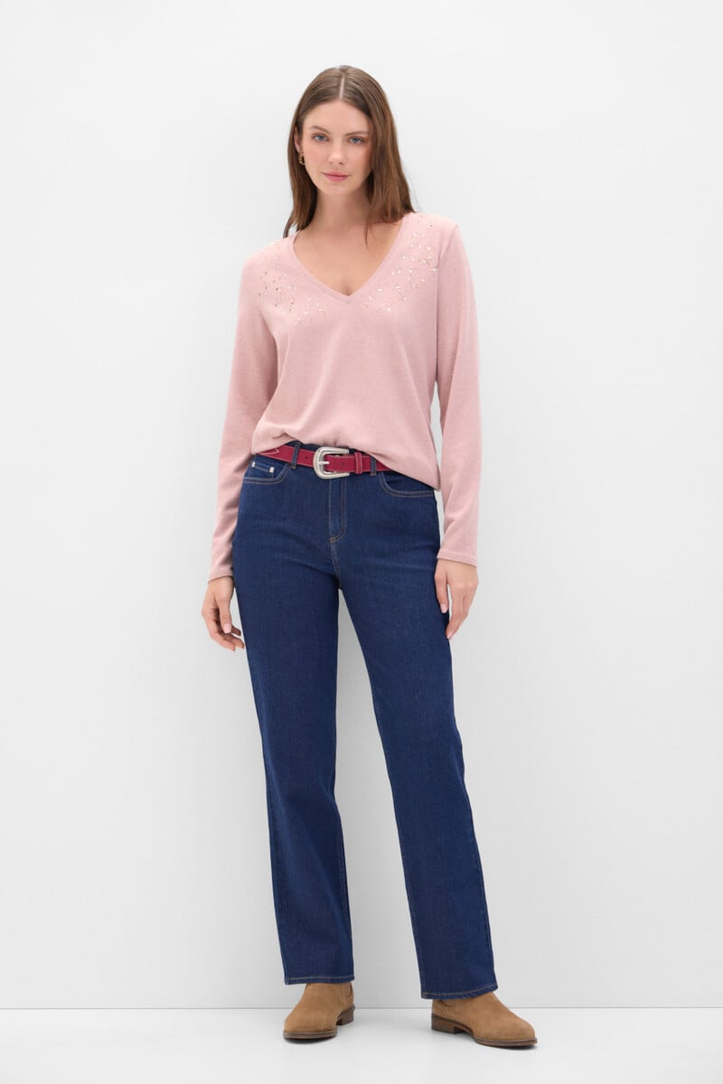 Cortefiel Camiseta Tacto Suave Strass