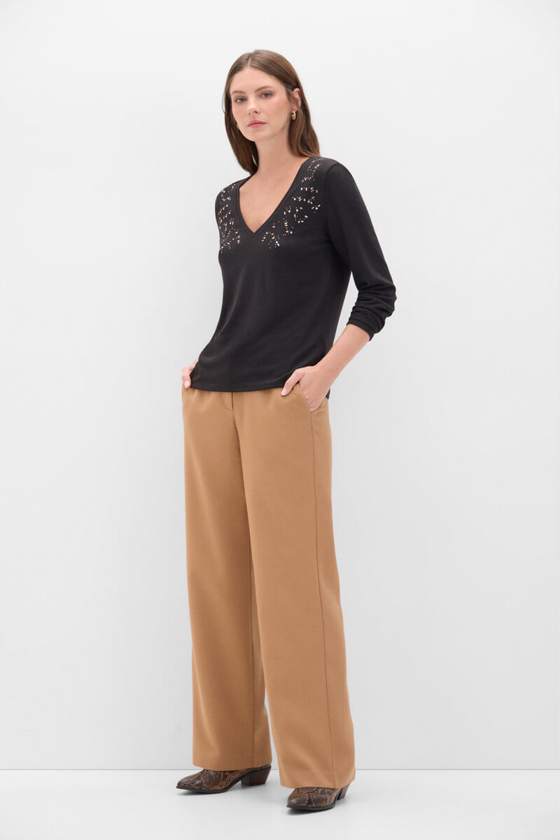 Cortefiel Camiseta Tacto Suave Strass