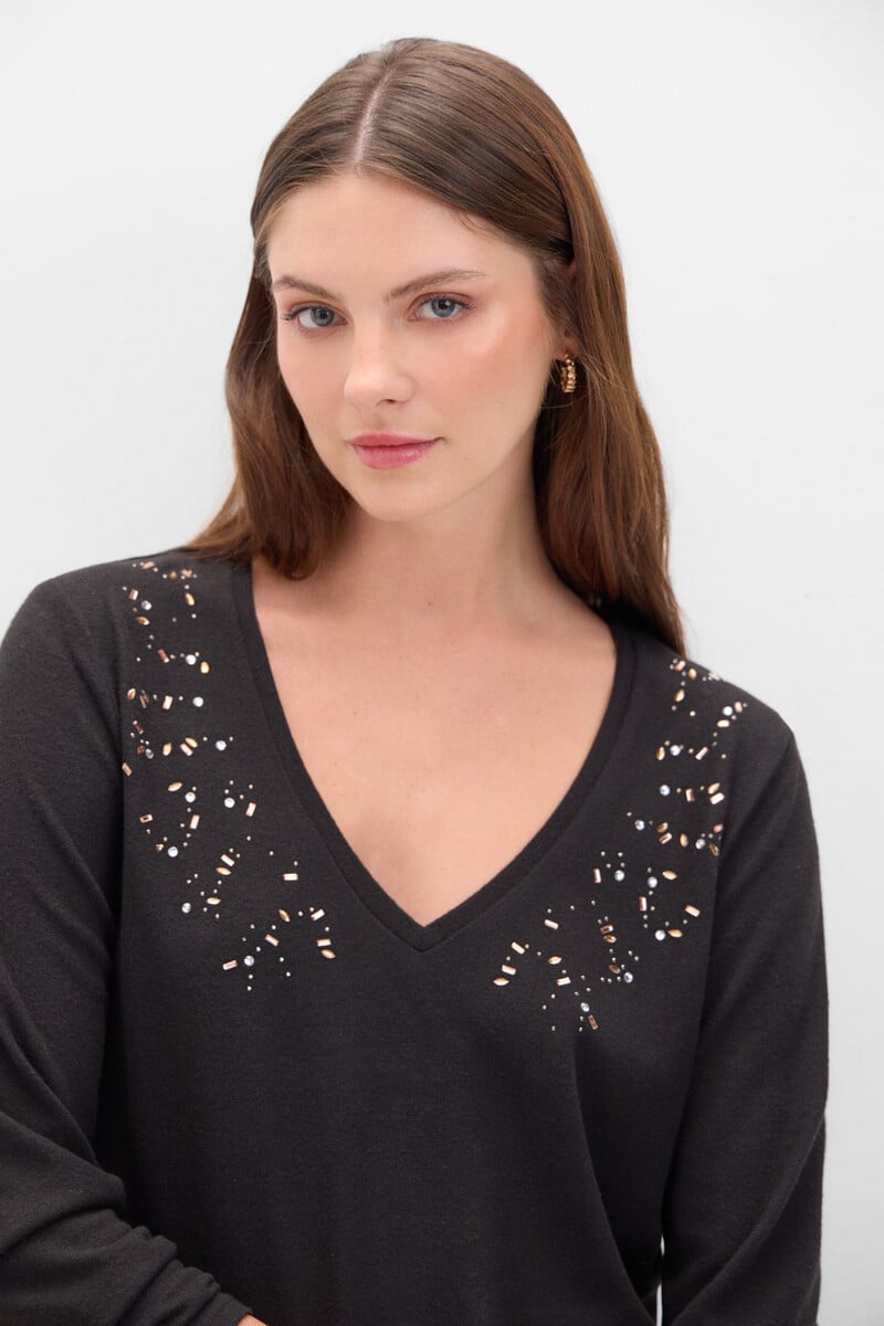 Cortefiel Camiseta Tacto Suave Strass