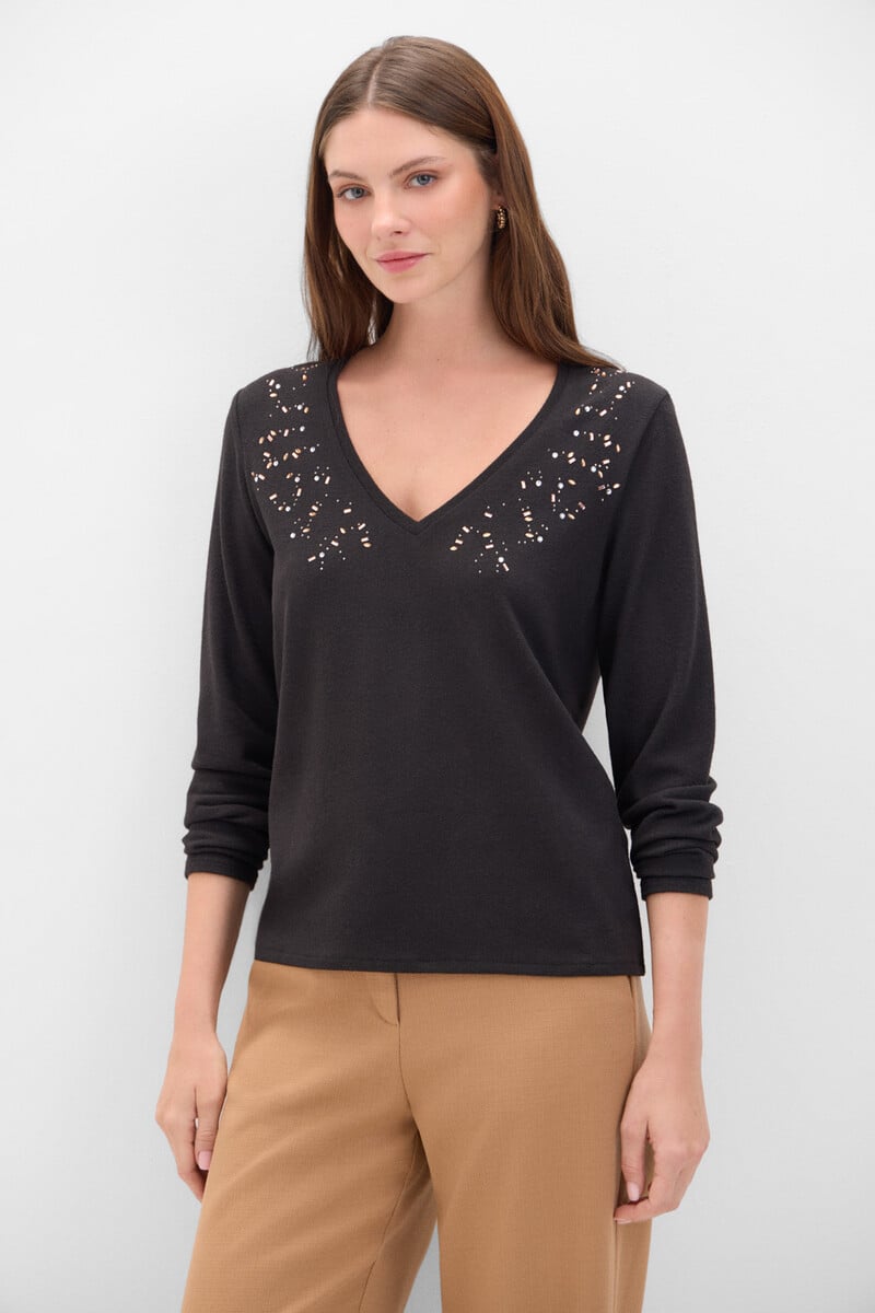 Cortefiel Camiseta tacto suave strass