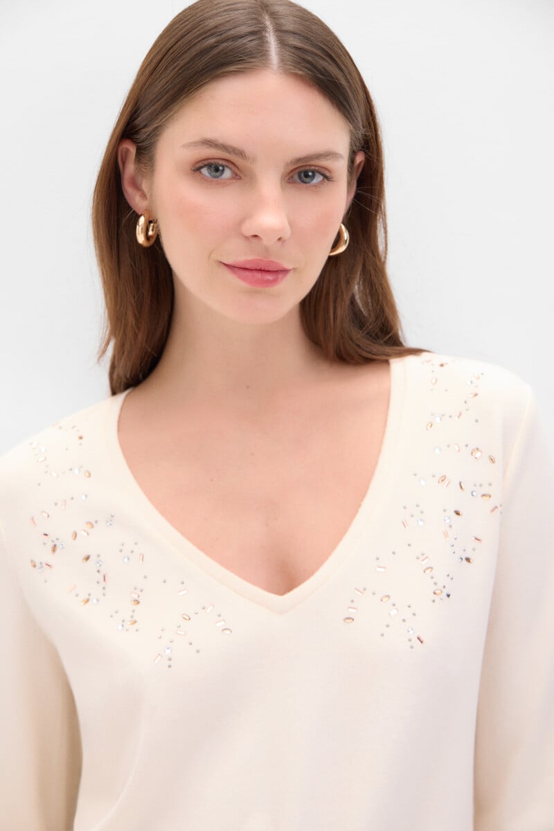 Cortefiel Camiseta Tacto Suave Strass
