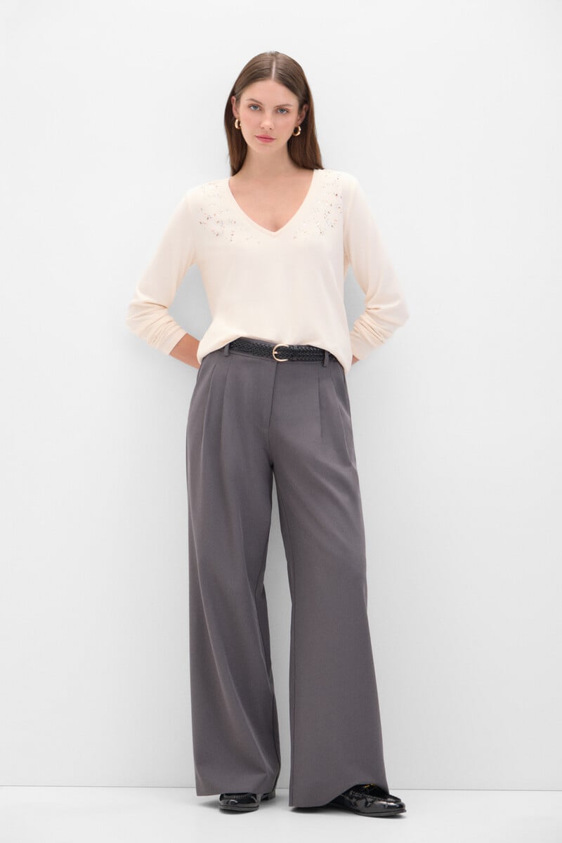 Cortefiel Camiseta tacto suave strass