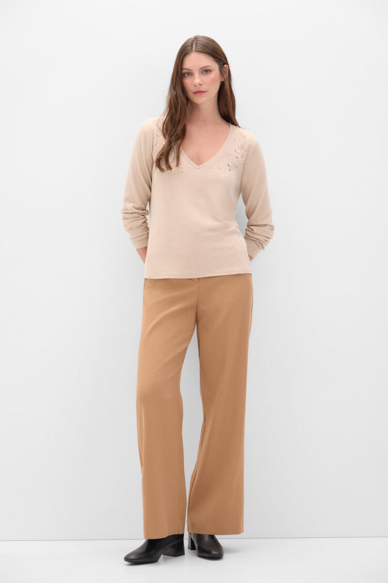 Cortefiel Camiseta Tacto Suave Strass