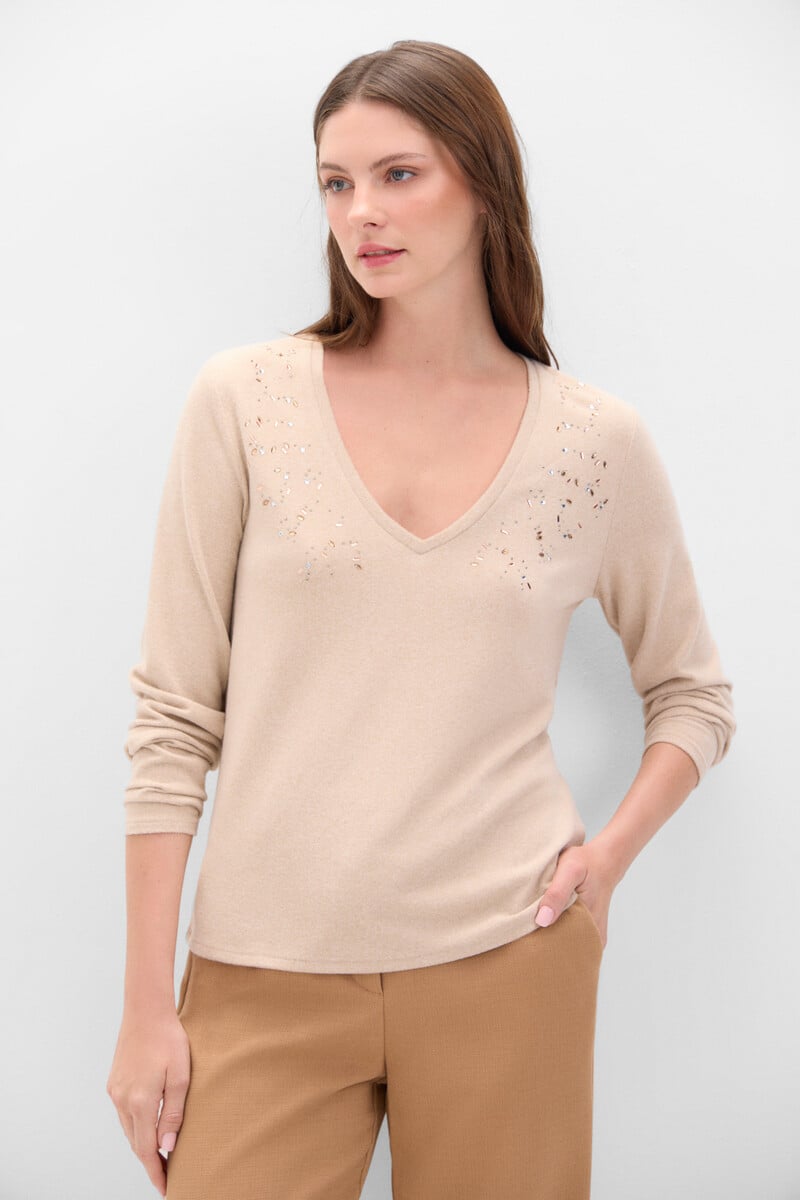 Cortefiel Camiseta tacto suave strass