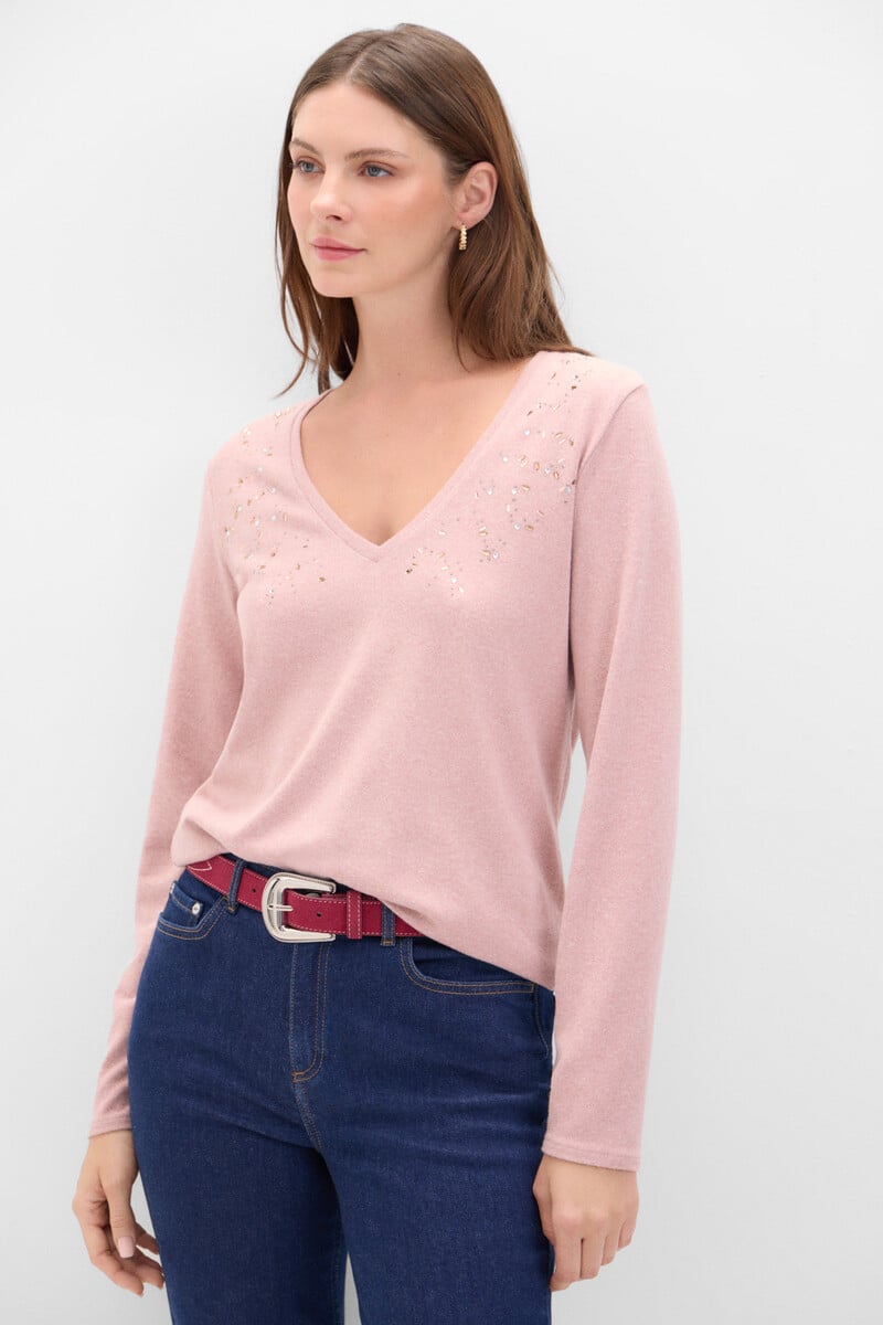 Cortefiel Camiseta tacto suave strass