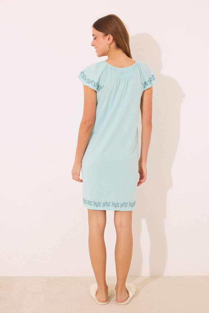 Cortefiel Camisón Corto 100% Algodón Verde Bordado