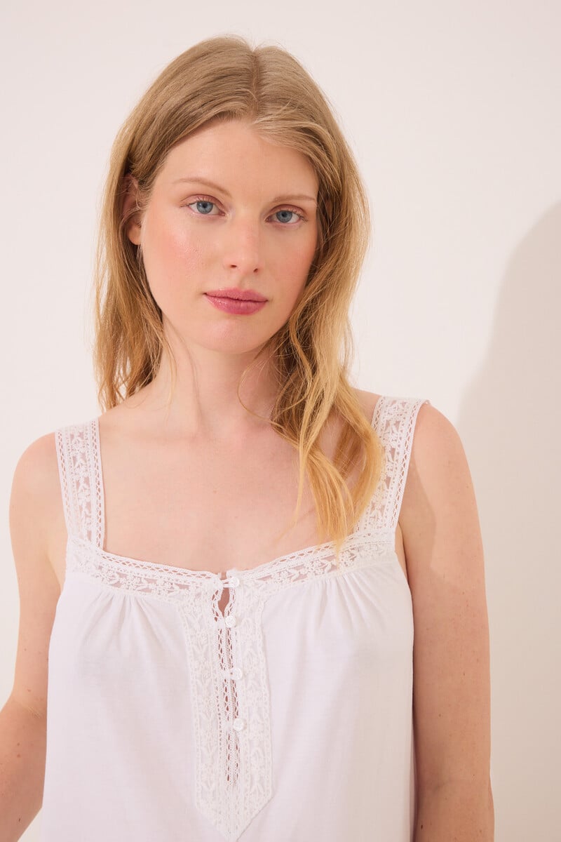 Cortefiel Camisón Corto "maternity" Blanco Encaje