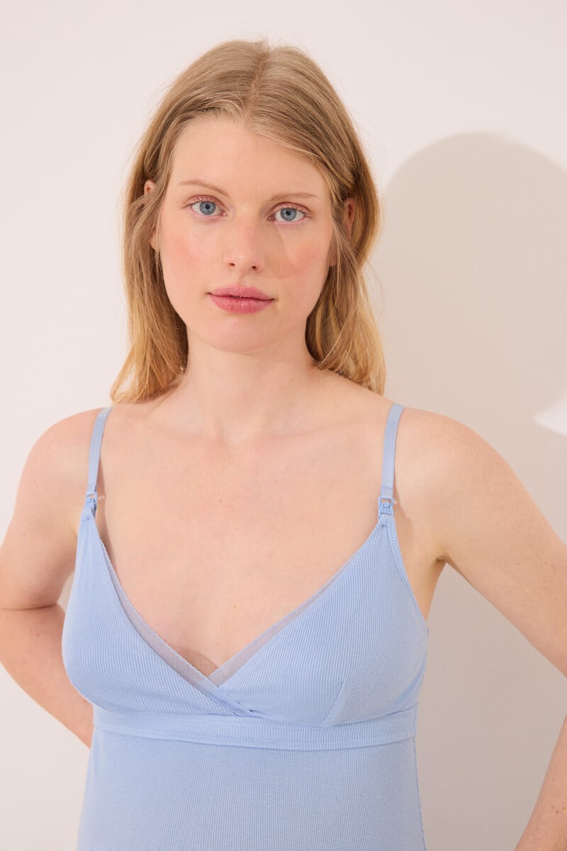 Cortefiel Camisón Corto "maternity" Viscosa Azul
