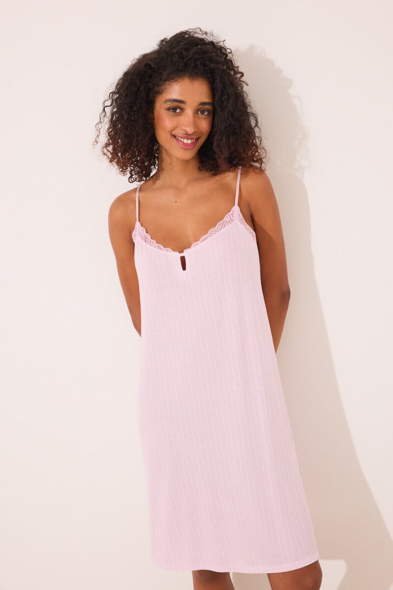 Cortefiel Camisón corto viscosa rosa