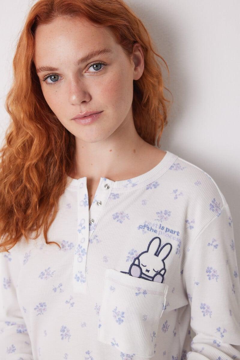 Cortefiel Camisón Corto Waffle Blanco Miffy