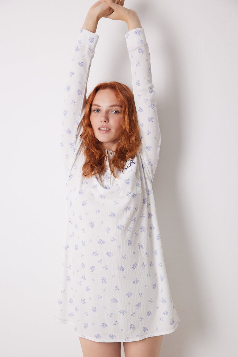 Cortefiel Camisón Corto Waffle Blanco Miffy