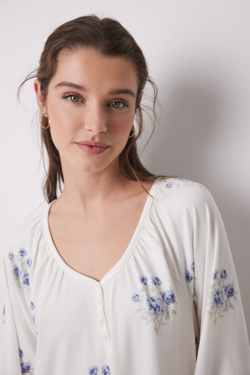 Cortefiel Camisón Largo Tejido Punto Suave Blanco