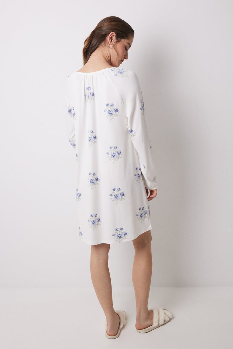 Cortefiel Camisón Largo Tejido Punto Suave Blanco