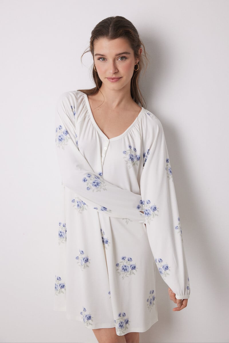 Cortefiel Camisón largo tejido punto suave blanco