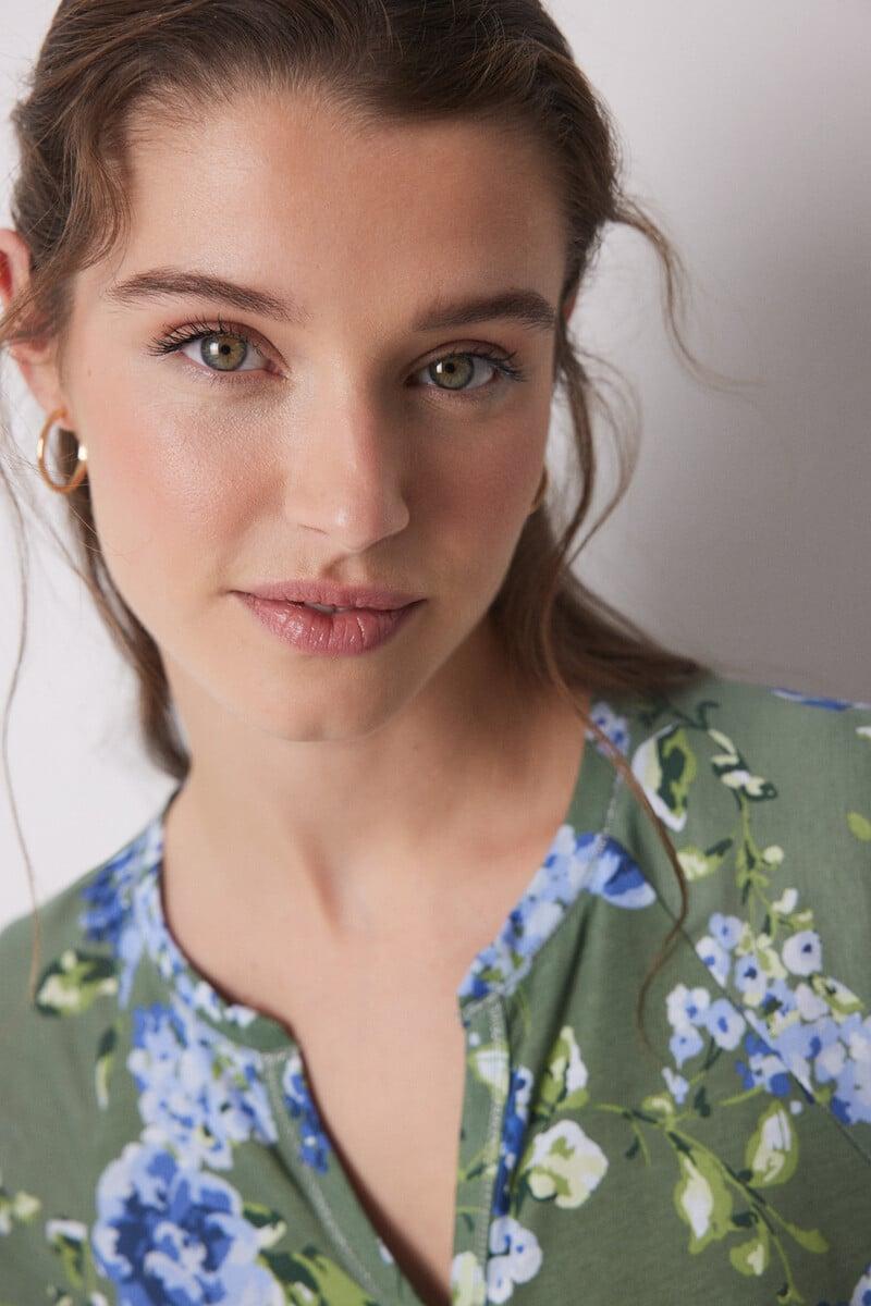 Cortefiel Camisón Midi 100% Algodón Verde Flores