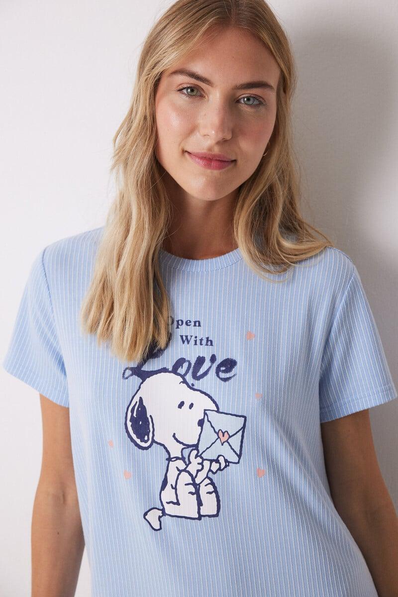 Cortefiel Camisón Midi Canalé Rayas Snoopy