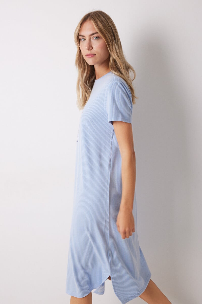 Cortefiel Camisón Midi Canalé Rayas Snoopy