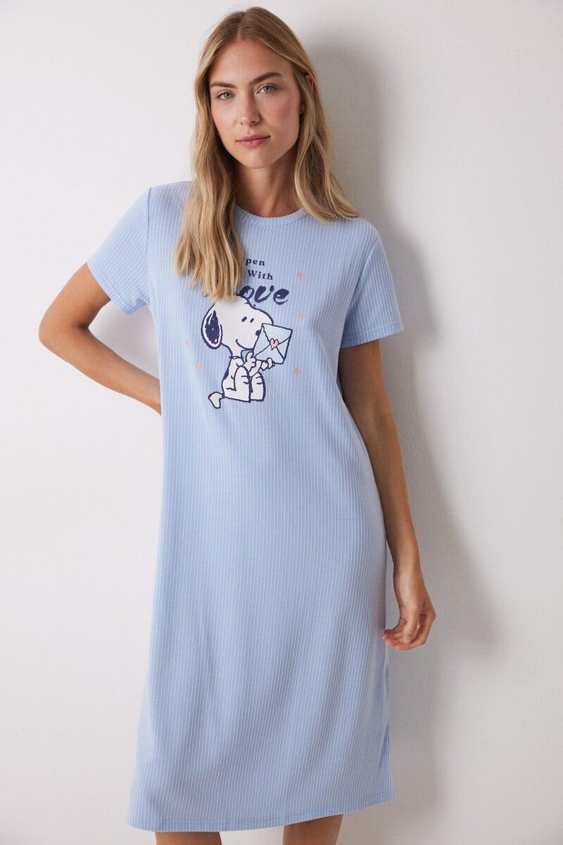 Cortefiel Camisón midi canalé rayas Snoopy
