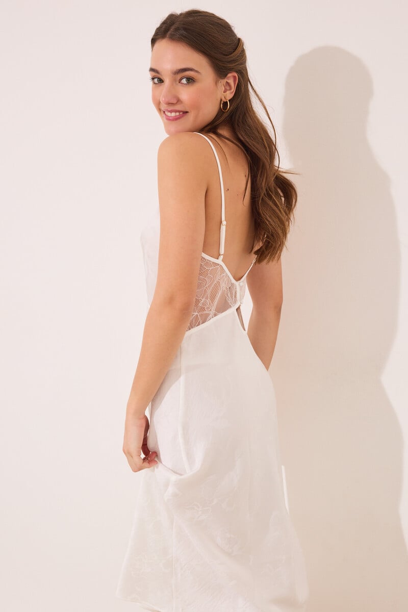 Cortefiel Camisón Midi Satén Blanco