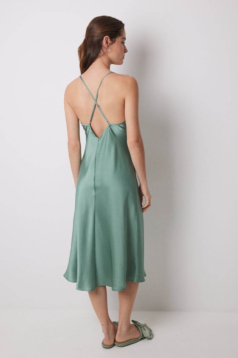 Cortefiel Camisón Midi Satén Verde