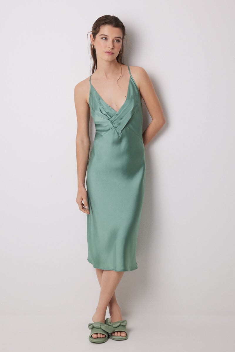 Cortefiel Camisón midi satén verde