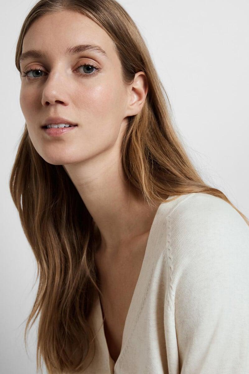 Cortefiel Cardigan Con Cuello De Pico 100% Algodón