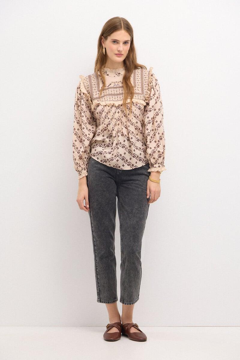Cortefiel Carmela. Blusa Pechera Bordadaestampada