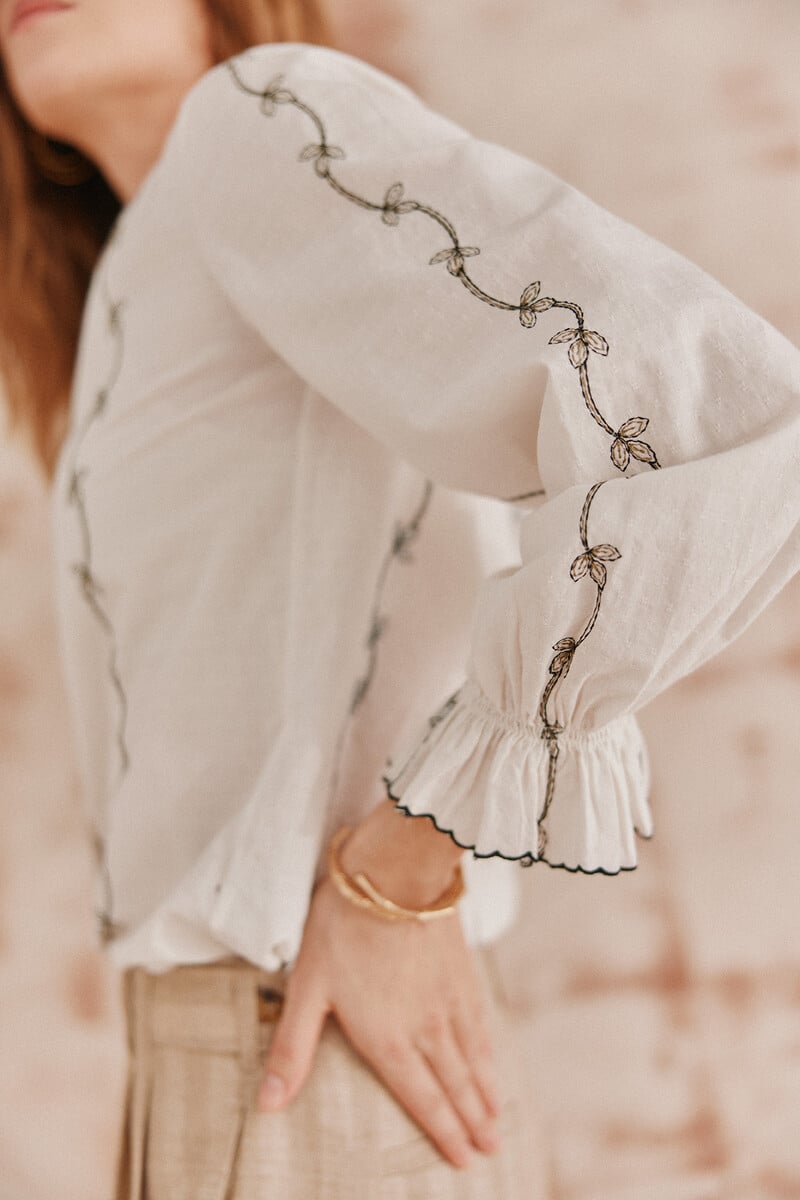 Cortefiel Carmen. Blusa Bordada