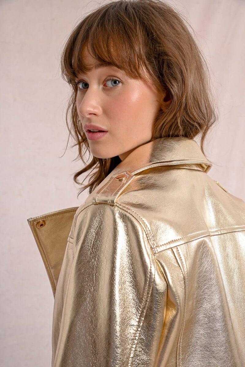 Cortefiel Cazadora motera en color dorado