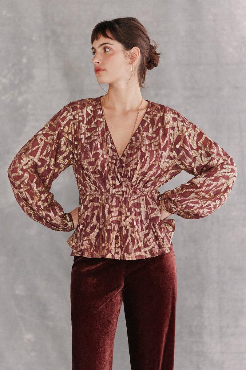 Cortefiel Cece. Blusa Jacquard Dorado