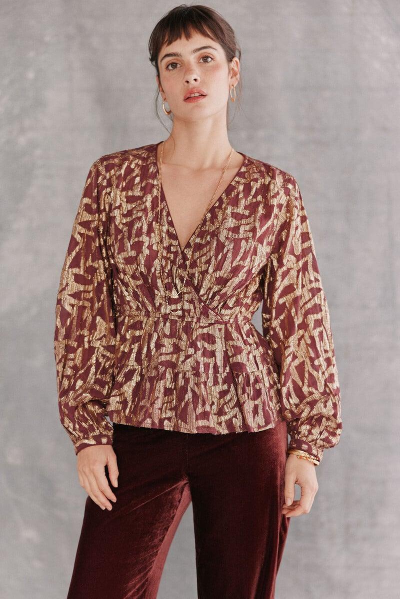 Cortefiel Cece. Blusa Jacquard Dorado