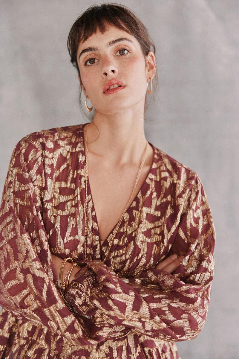 Cortefiel Cece. Blusa jacquard dorado