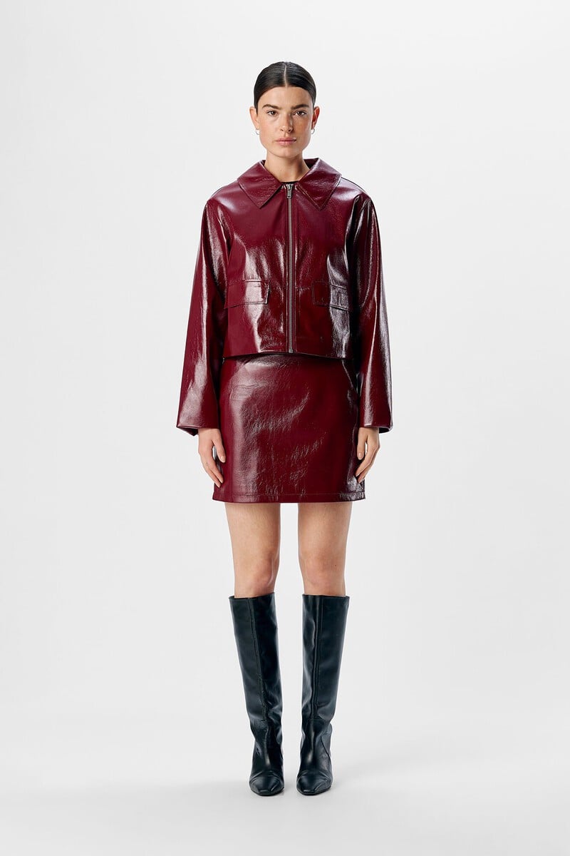 Cortefiel Chaqueta Efecto Piel Burdeos