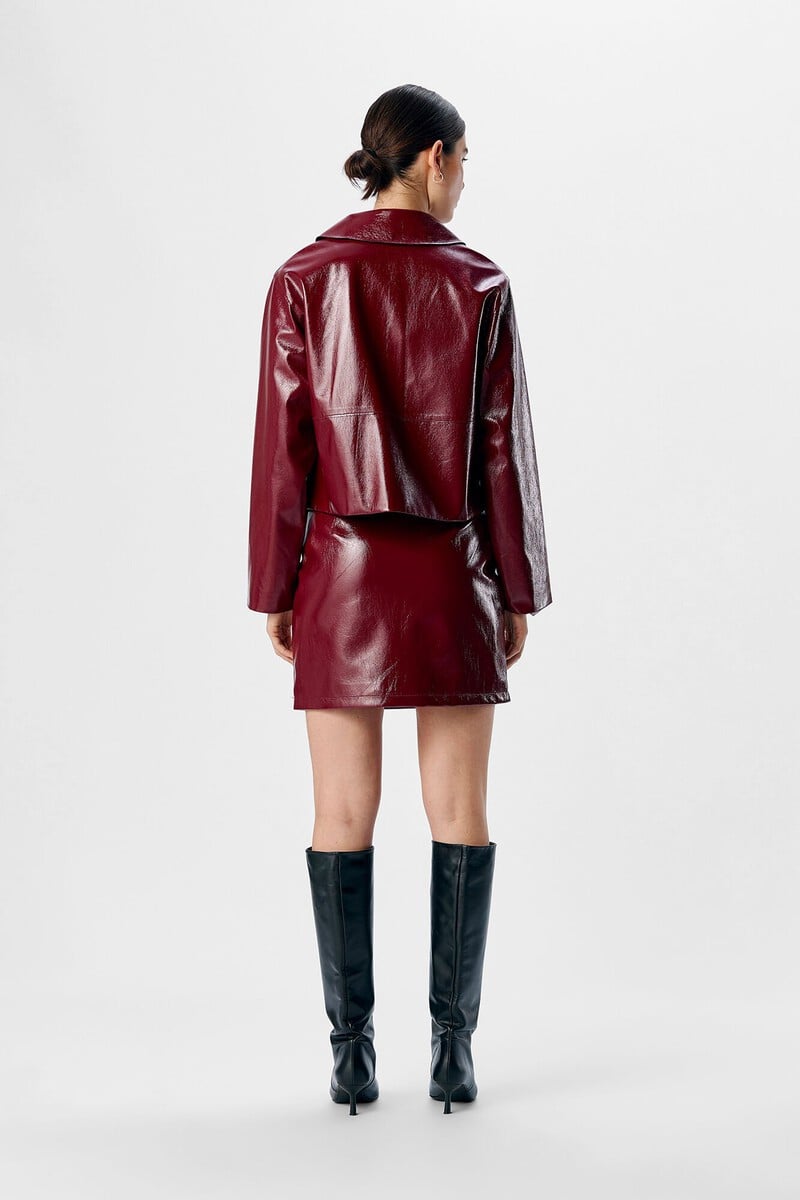 Cortefiel Chaqueta Efecto Piel Burdeos