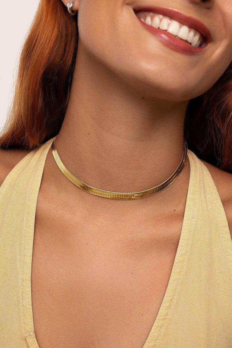 Cortefiel Collar Big Lisse Acero Baño Oro