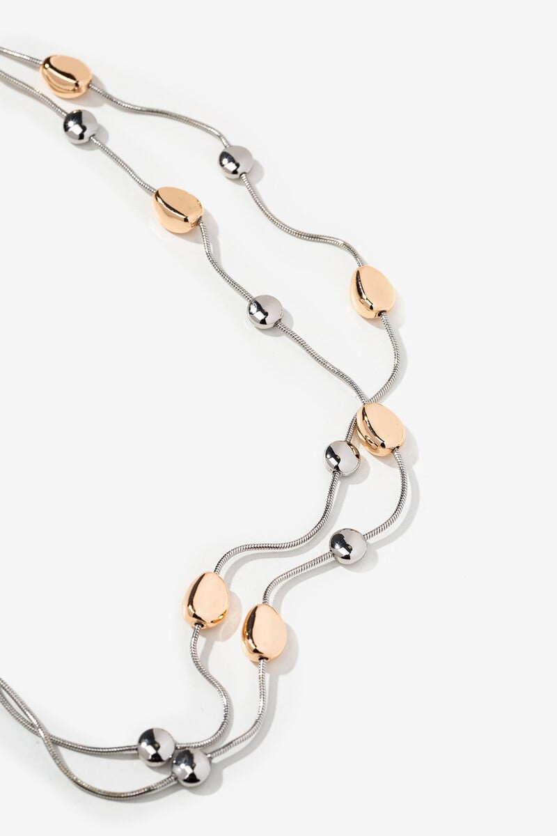 Cortefiel Collar Doble Con Cuentas Metálicas