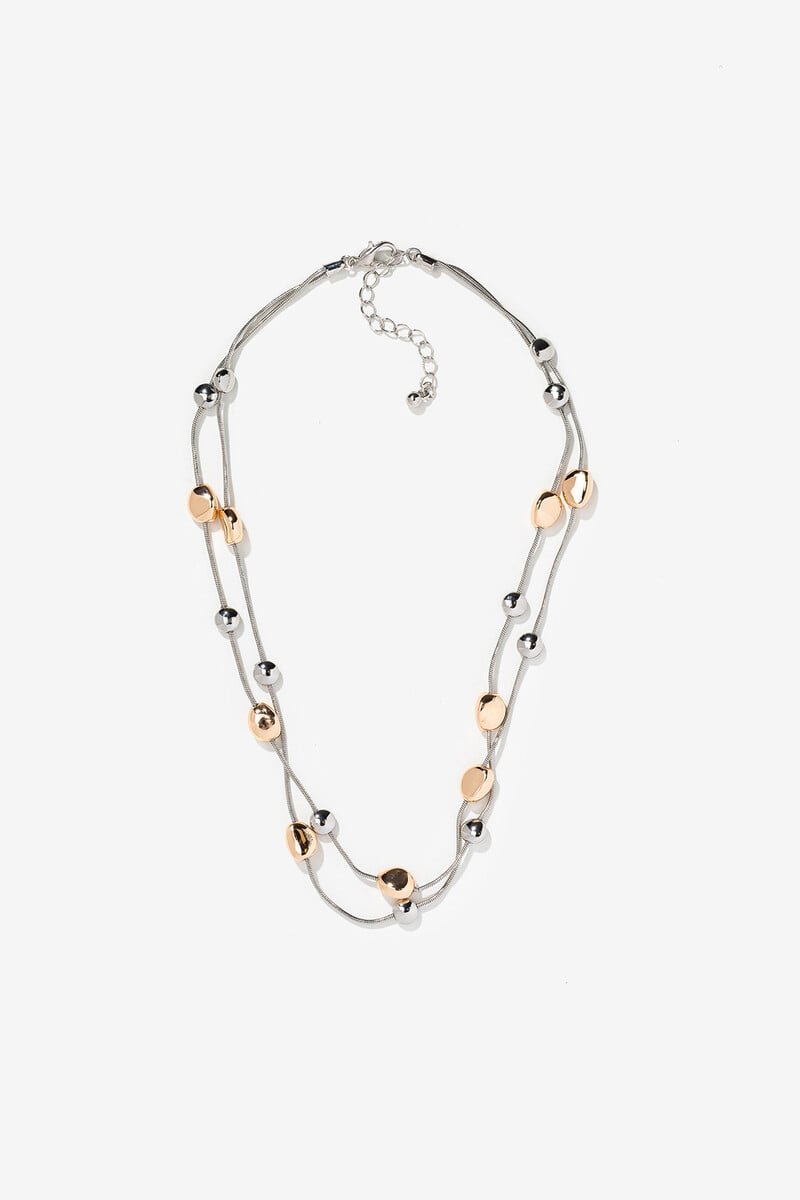 Cortefiel Collar doble con cuentas metálicas