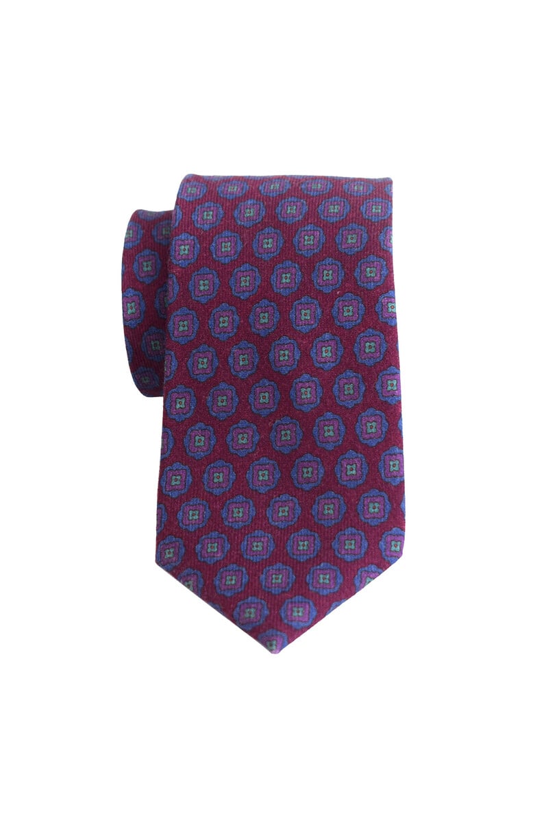 Cortefiel Corbata Burdeos Flores Azules