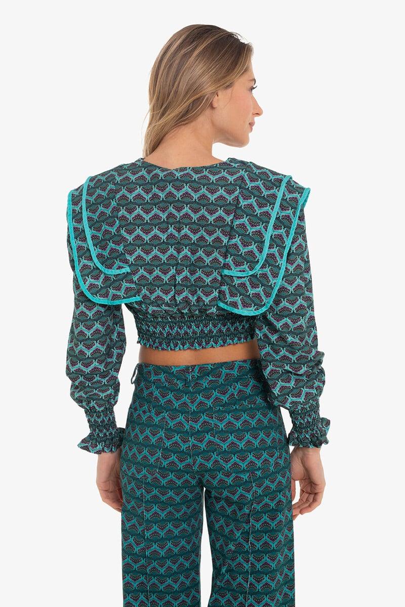 Cortefiel Crop Top Solapas Estampado Geométrico