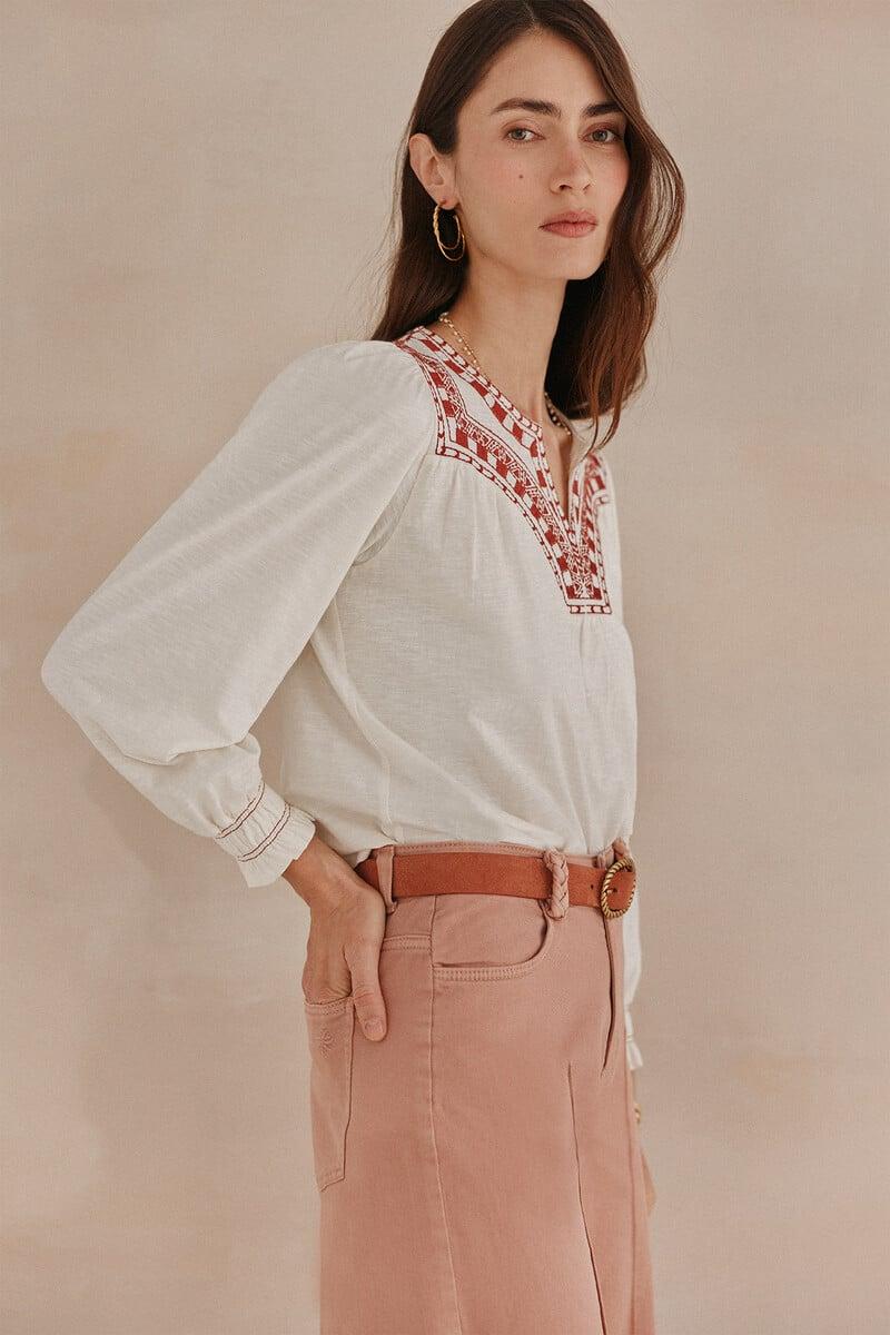 Cortefiel Fabiana. Camiseta Bordado A Contraste