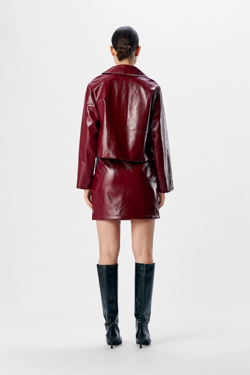 Cortefiel Falda Corta Efecto Piel Burdeos