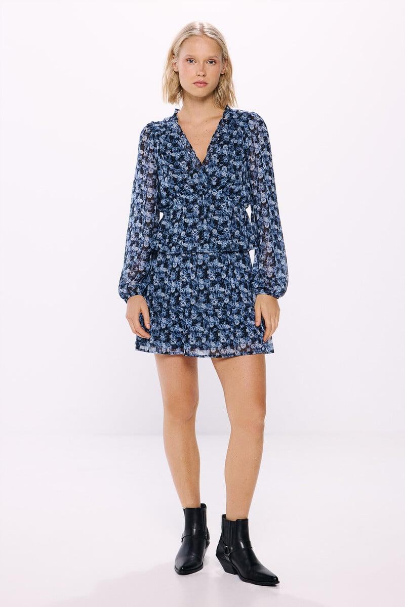 Cortefiel Falda gasa lurex estampada