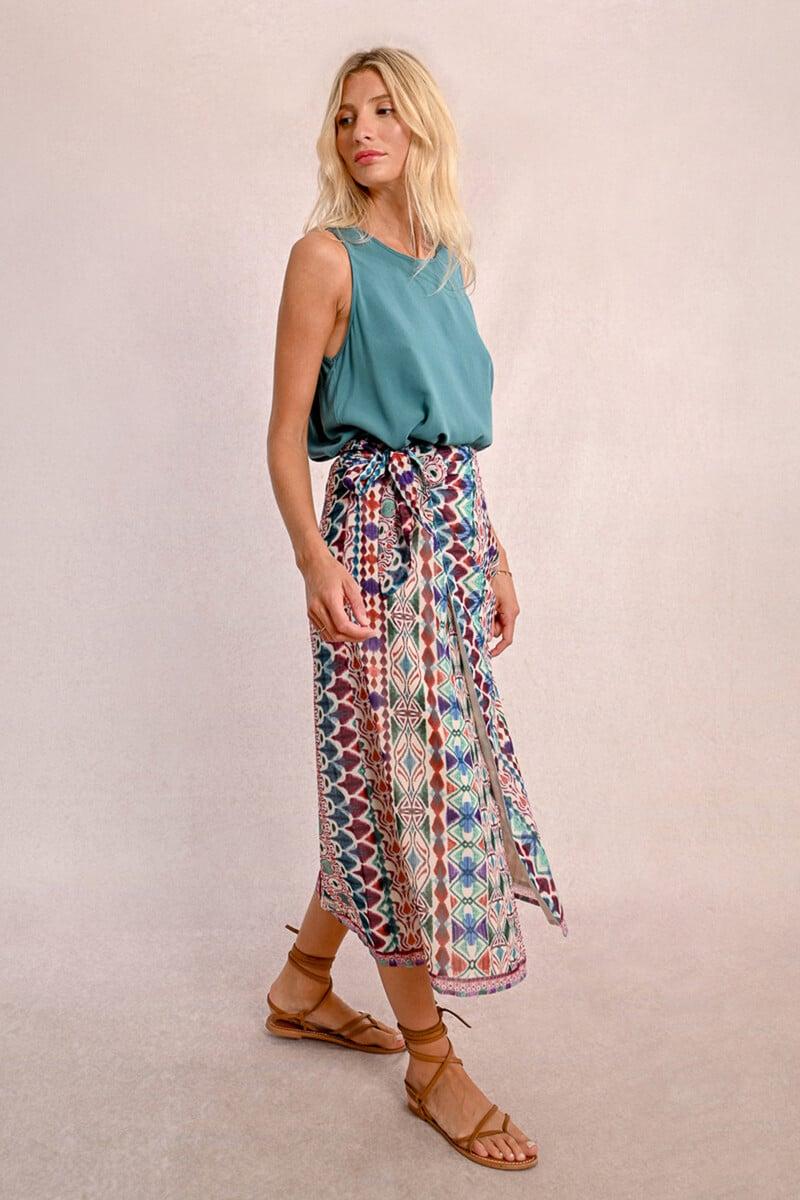 Cortefiel Falda Larga Con Estampado Y Lazada