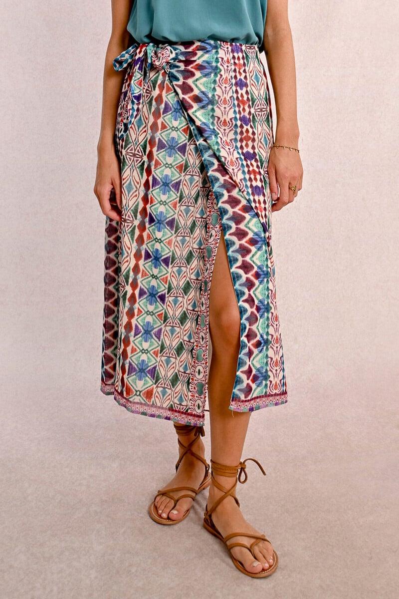 Cortefiel Falda larga con estampado y lazada